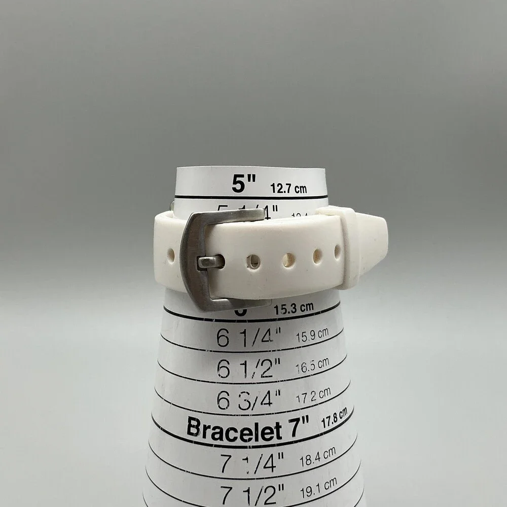 BORA Womens Watch 39mm Silver Tone White Silicone Crystals New Battery